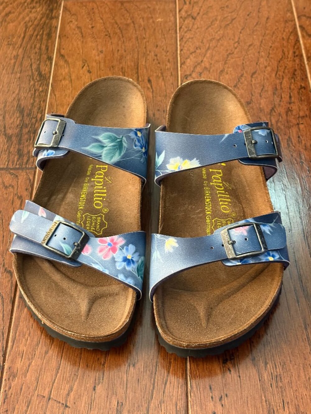 NEW Birkenstock Papillio Blue Floral Double Strap Sandals. Size 6. Blue. NWT.